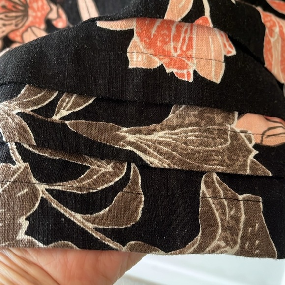 Linen Blend V Neck Dress Black Peach Tropic Floral Print Sz Medium Light Beachy - Picture 5 of 17